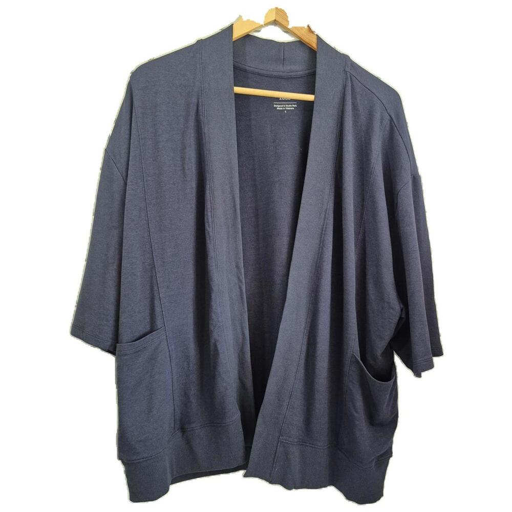 Zuda Ladies Navy Blue Soft Jersey Knit Cardigan Open Front Short